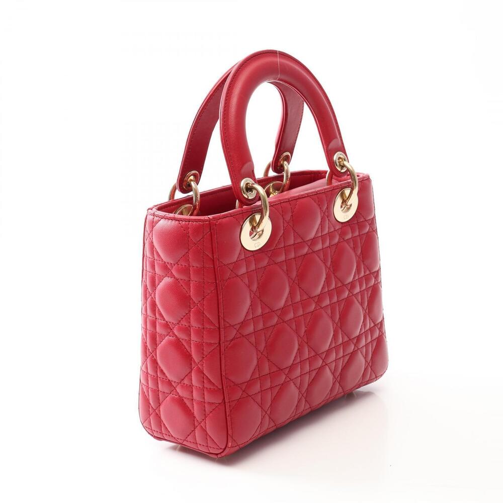 Dior ABC MY LADY Leather Christian Christian Cannage Handbag Red